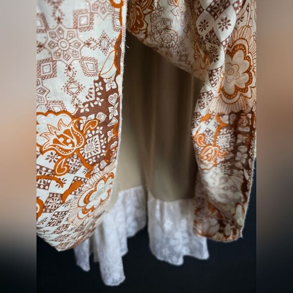 La Belle Baby Doll Bust Smocked Waist Lined Knee Lace Trim Midi Dress VTG Sz 11 - Picture 8 of 14